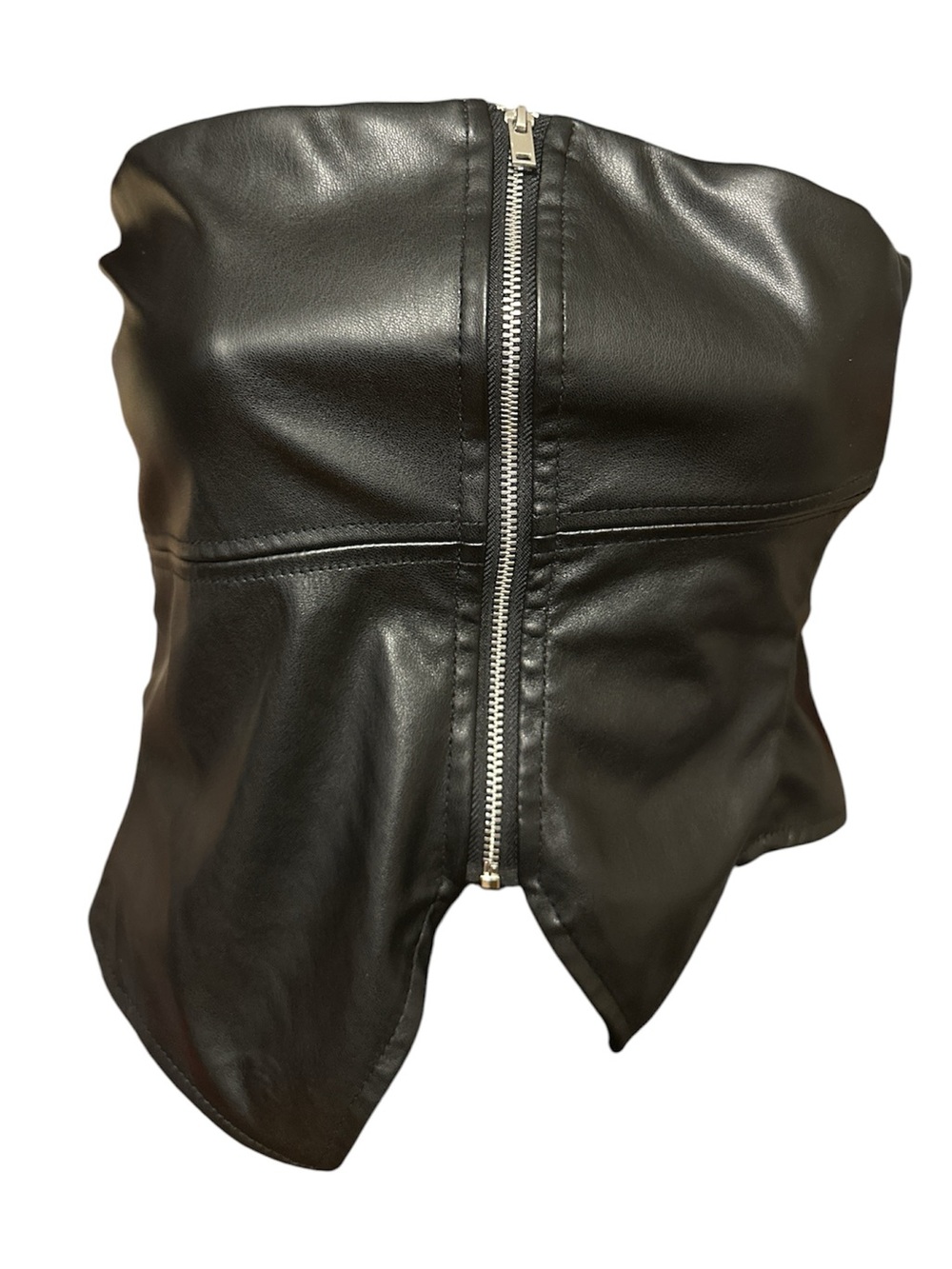Love Tree Black Corset Bustier Faux Leather with Front Zip